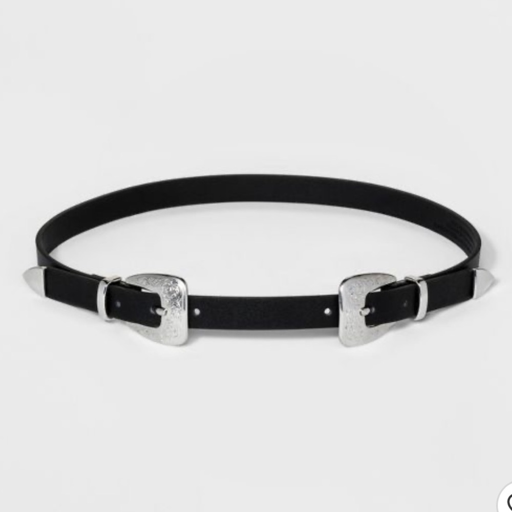 Wild Fable Western Silver Double Buckle Belt